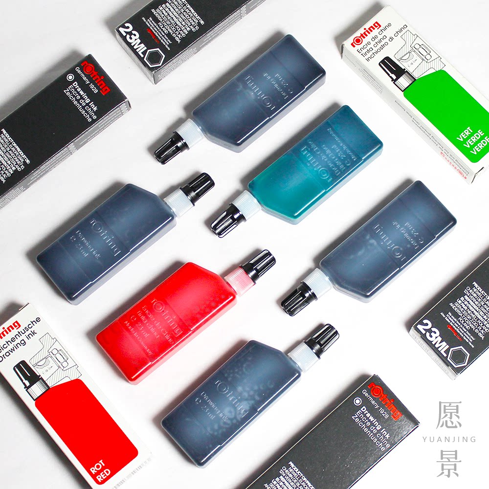 德国rotring红环墨水防水耐晒手绘制图针管笔补充墨液黑白色23ml