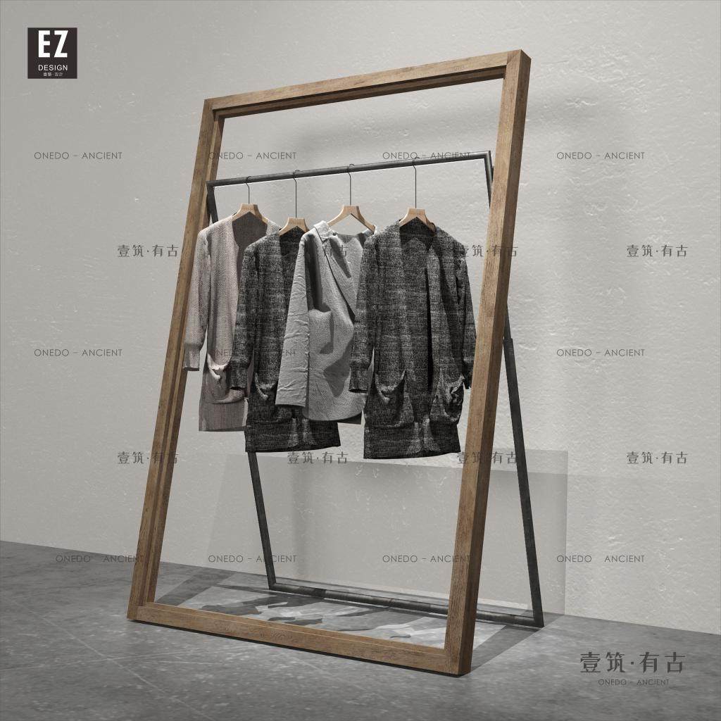复古实木铁艺服装店铺正挂服装架落地式展示架挂衣架陈列架子货架