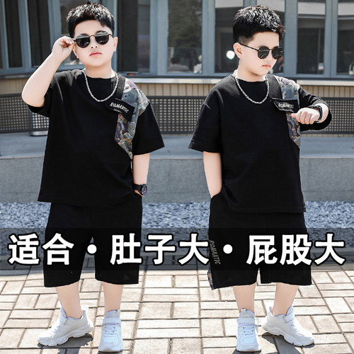 黑色显瘦不褪色宽松大码短袖套装