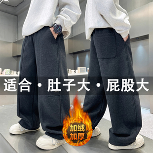胖男童裤子加绒加厚冬加肥加大青少年大码童装男孩大童儿童运动裤
