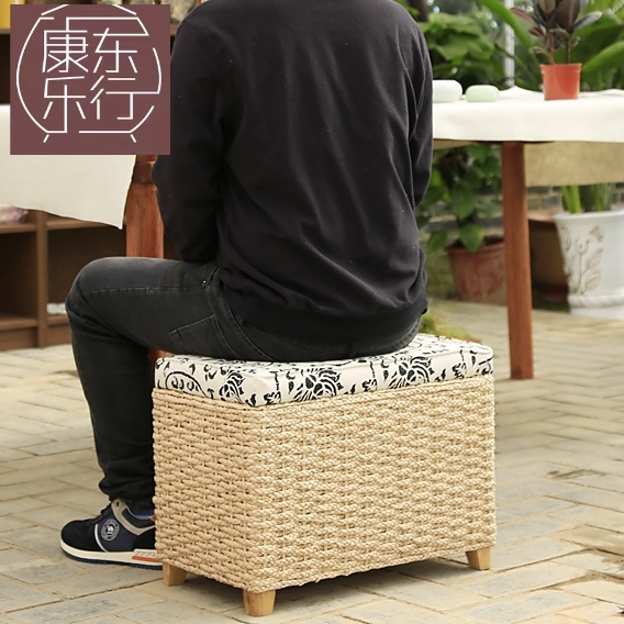 康乐藤编实木门收纳换鞋咖啡色