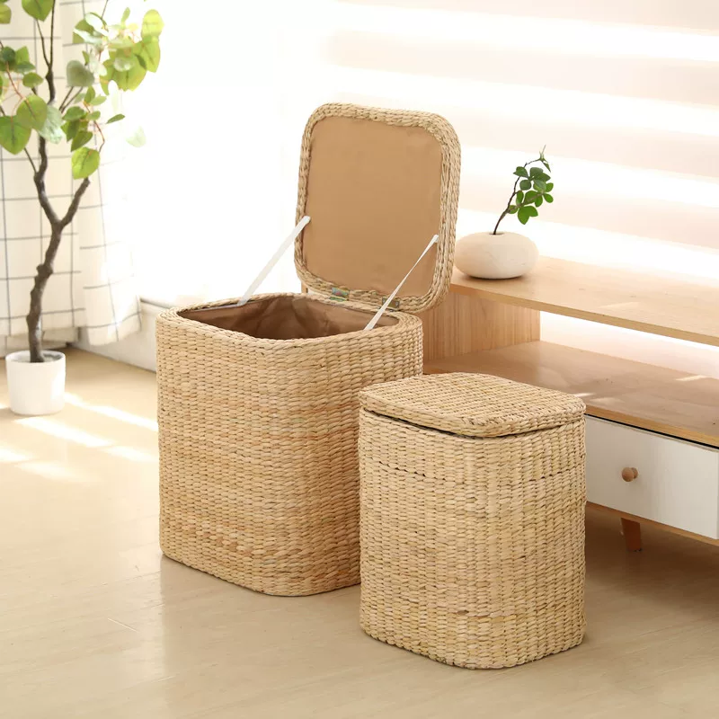 蒲草新款可坐人有盖整理换鞋凳