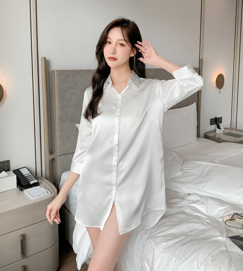 男朋友风衬衫女春中长款韩范bf衬衣长袖宽松休闲性感慵懒睡衣外穿