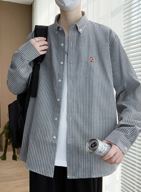CS092026青少年条纹长袖衬衫牛津纺衬衣男