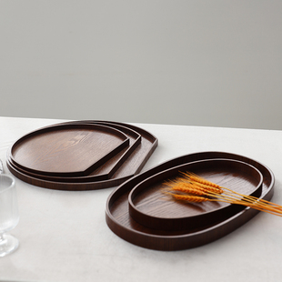 新中式田园圆形樱花木盘ins风木托盘茶具茶盘木制托盘餐盘盘子