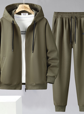 380斤大码运动套装男士开衫连帽春秋宽松加绒外套加肥加大两件套