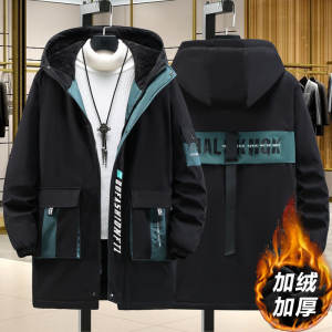 新款冬季大码棉服男加绒加厚中长款派克服青年加肥加大宽松潮外套