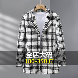 300斤大码仿毛呢外套男春秋宽松潮流时尚中长款加肥加大呢子大衣