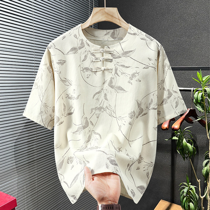 夏季新款唐装大码短袖T恤男加肥加大新中式宽松休闲国风半袖300斤,男装,大码上装,淘宝优惠券,粉丝福利购,淘宝优惠卷