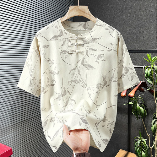 300斤国风唐装大码短袖T恤男