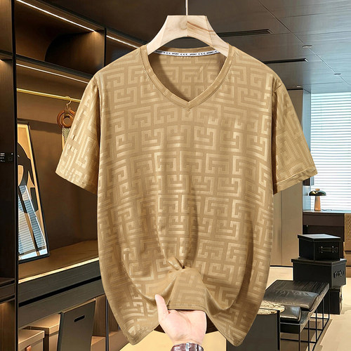 400斤高级大码冰丝新款短袖t恤男加肥加大v领宽松大肚子速干上衣