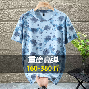 夏季新款大码短袖T恤男时尚潮男半截袖加肥加大宽松沙滩上衣300斤