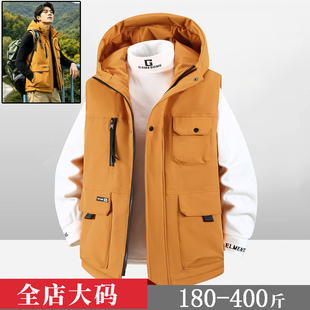 大码棉马甲男宽松潮流秋冬款工装背心加肥加大胖子加厚坎肩300斤