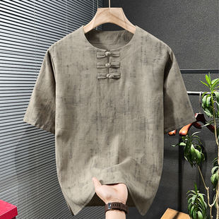 新中式大码宽松上衣夏季短袖男士盘扣国风加肥加大唐装体恤300斤