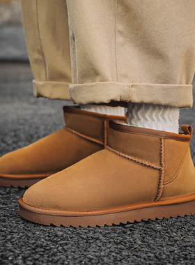 周冬雨同款雪地靴女mini短筒2025冬季新款男皮毛一体加绒保暖棉鞋