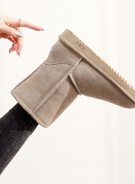 EBV 雪地靴女中筒真皮磨砂保暖防滑加厚加绒面包鞋子学生棉鞋时尚