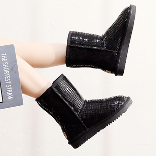 雪地靴女中筒真皮防水防滑加绒加厚面包鞋 新款 子 2025年秋冬季 EBV