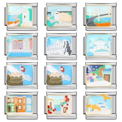 意大利模块手链景色图案DIY不锈钢焊接滴油弹力拼接表带情侣礼物