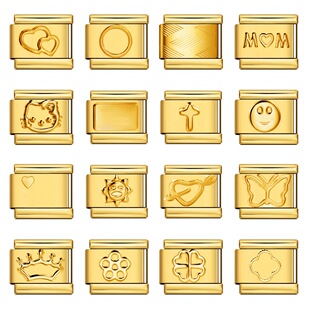 意大利模块手链不锈钢全金色冲压图案DIY Italian Charm Bracelet