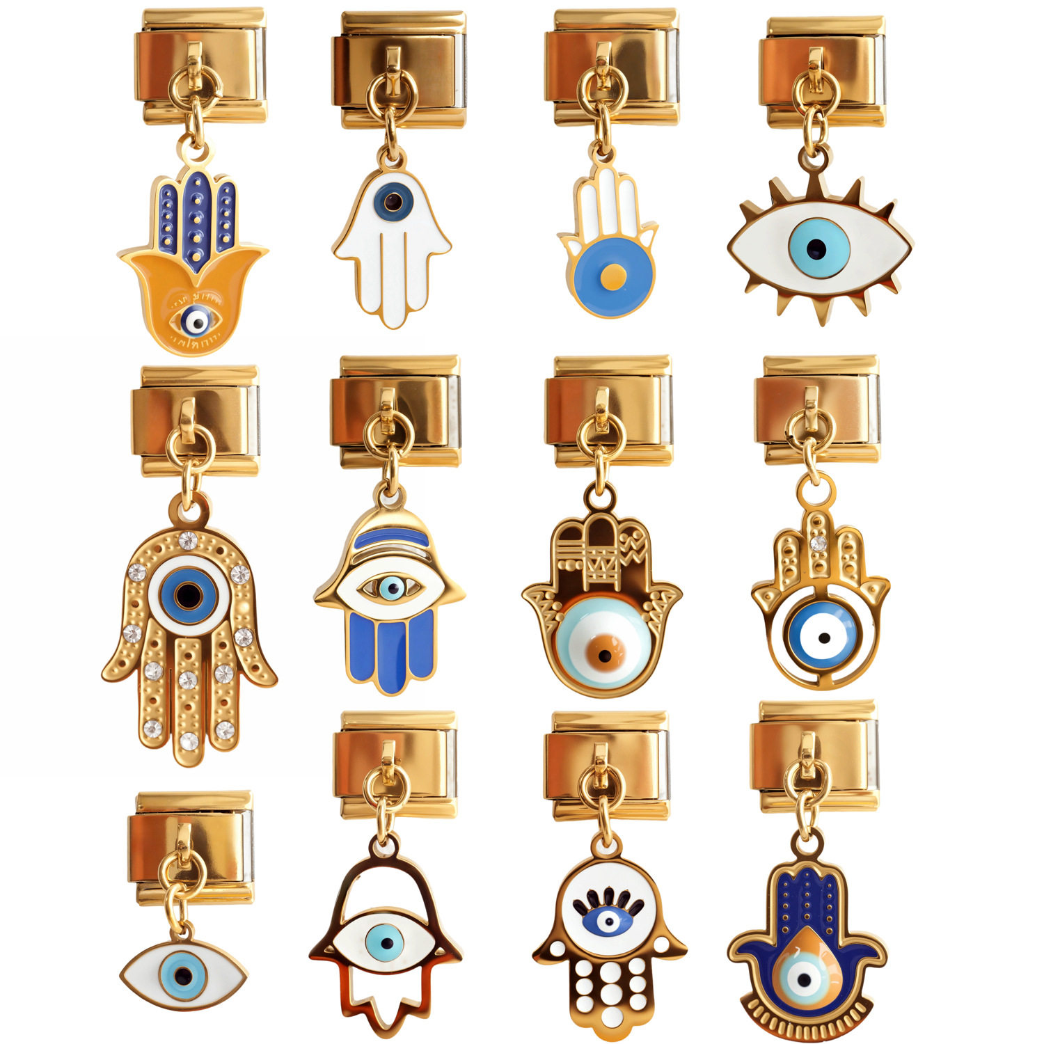 5件不锈钢意大利模块手链DIY金色恶魔之眼吊坠手链Italian charms