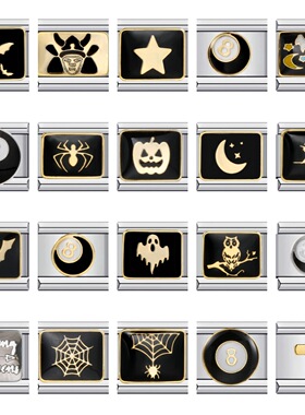 万圣节意大利模块手链钢焊接滴油暗黑图案DIY表带情侣闺蜜礼物