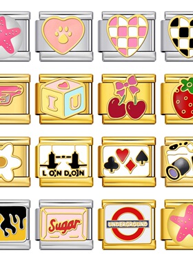 金底图案模块意大利手链DIY不锈钢滴油可拆卸表带链情侣闺蜜礼物