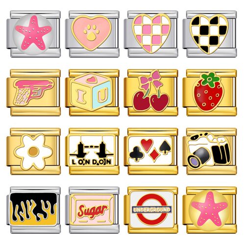 金底图案模块意大利手链DIY不锈钢滴油可拆卸表带链情侣闺蜜礼物