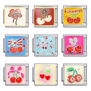 蝴蝶结樱桃图案模块手链不锈钢焊接滴油DIY手环女生手饰闺蜜礼物