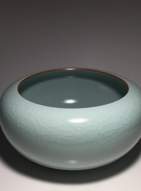 柏采 官方爆款瓷器精品 开片可养豆青釉水洗苍海SR109艺术收藏品