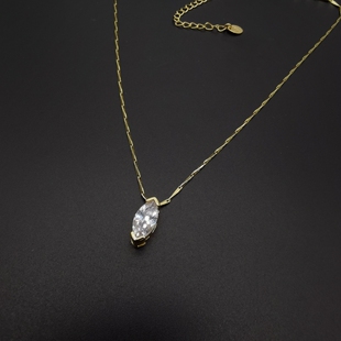 外贸饰品A3新款质感黄铜镀真金镶嵌锆石打标百搭气质时尚项链