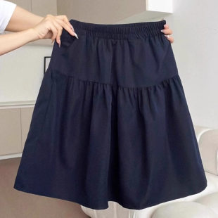 藏蓝色中裙半身裙短裙半裙女夏季日系古早日杂穿搭五分裙子