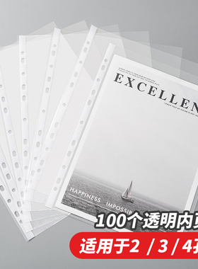 天色 11孔透明文件袋 A4资料册文件夹活页内页袋 补充内页 100张   4孔内页袋A4尺寸a5大小的