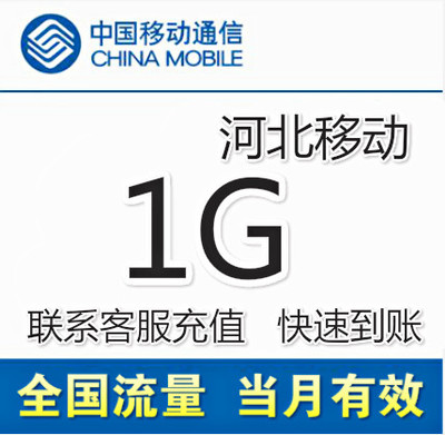 河北移动1G流量月包手机上网234G网络通用