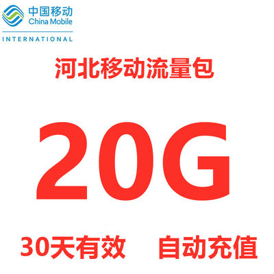 河北移动流量充值20G 全国通用流量包 叠加包30天 4G/3G/2G通用