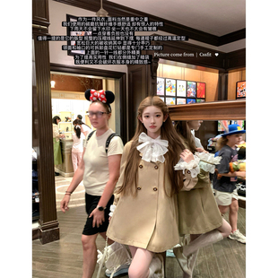 套装 迟伞伞25 手工花朵钻领风衣小A字风衣蝴蝶结衬衫 秋时茶 秋