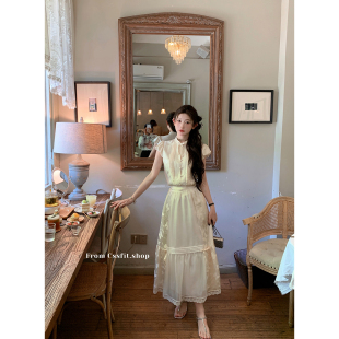 女拼接纱半身长裙套装 迟伞伞 蝴蝶提花天丝衬衫 轻中式 浮光璞玉