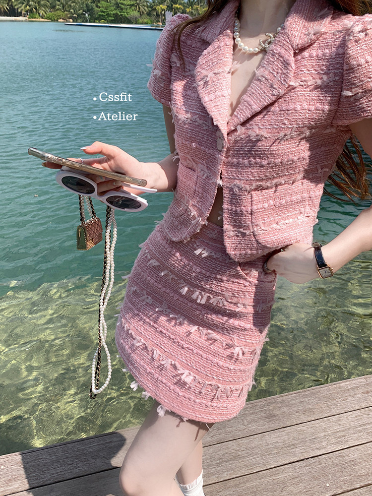 迟伞伞 桃丁露 千金系列 短袖小香风套组温柔气质粉色套装女,女装/女士精品,时尚套装,淘宝优惠券,粉丝福利购,淘宝优惠卷