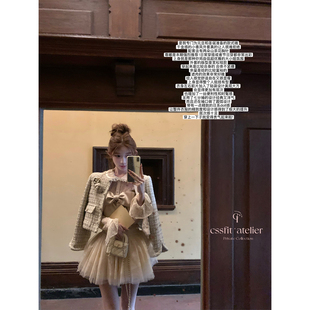 节日战袍 弥白山茶 花朵小香风外套不规则蕾丝纱裙 迟伞伞25