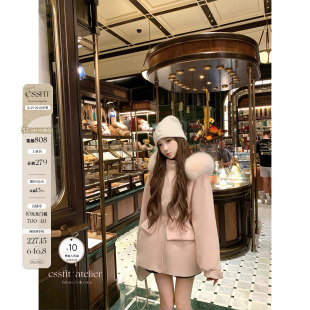 lp狐狸毛领羊毛呢棉服雪服抽绳外套两色入 樱禾恋冬 迟伞伞25