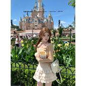 迟伞伞26 上衣 奶酪色拼接针织花边吊带波浪边开衫 杏子小姐