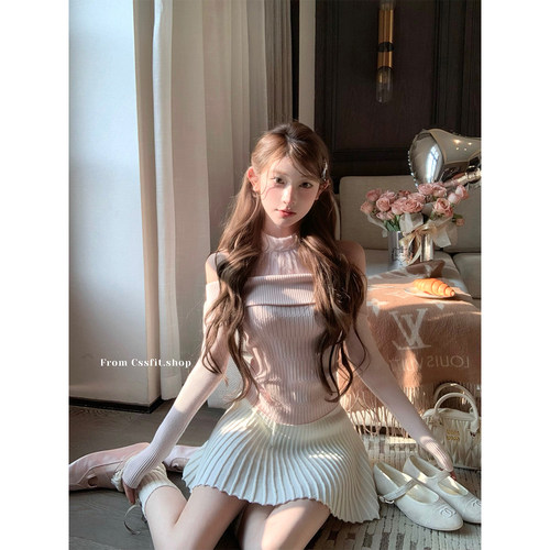 迟伞伞蕾丝拼接针织衫