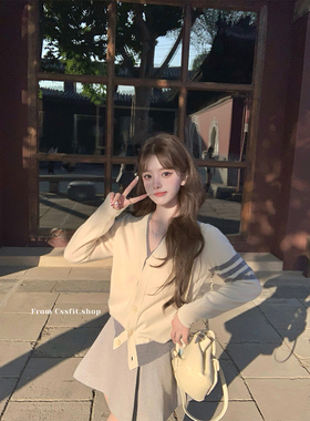 迟伞伞 温莎假日 tb撞色羊毛开衫百搭上衣灰色毛呢蝴蝶结半裙女