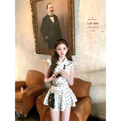 迟伞伞彼得潘不规则领波点衬衫