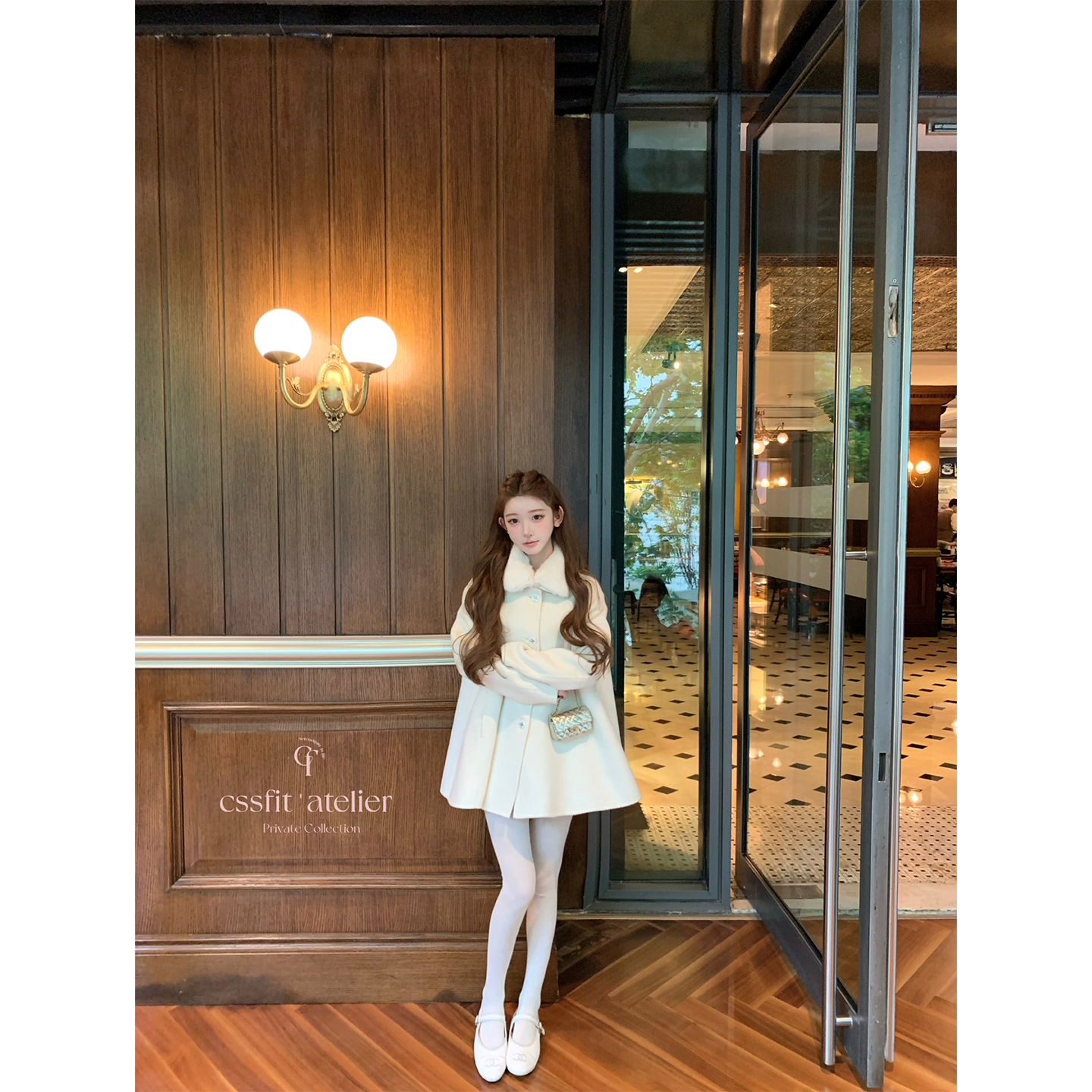 迟伞伞毛领Jor*羊毛双面呢大衣