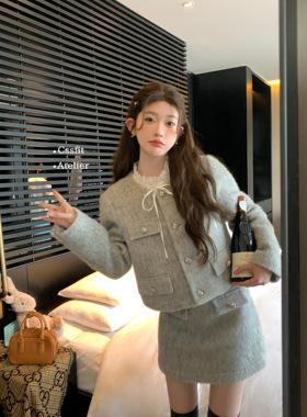 迟伞伞  都灵缪斯2.0 定制银扣羊毛小香外套半身裙套装女气质穿搭