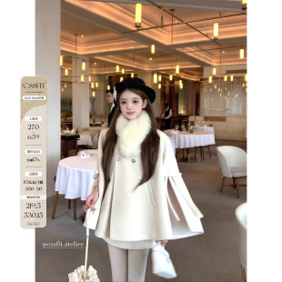 狐狸毛领双排扣蝴蝶结羊毛呢千金感斗篷 大阪未眠雪 迟伞伞25