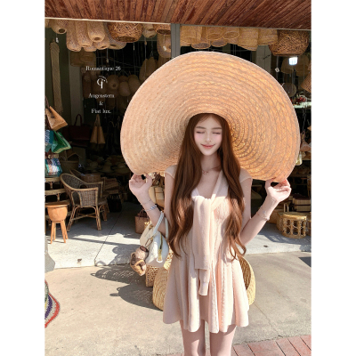 迟伞伞假两件披肩粉色针织裙