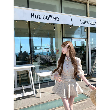 迟伞伞25/ss 镰仓物语 彩铅定制条纹假两件纯棉衬衫连衣裙