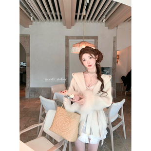 迟伞伞 天使街23号 独家粉丝绒胸衣 狐狸毛针织外套百搭毛衣开衫