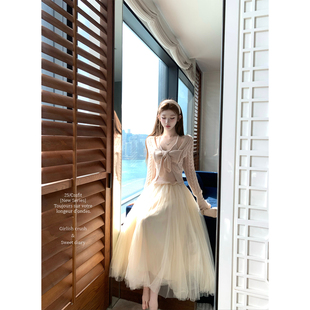 迟伞伞26/ss 栀子篇章 假两件蝴蝶结羊驼毛羊毛针织上衣两色入